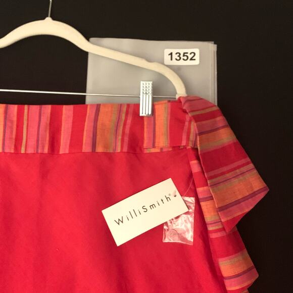 Willi Smith Womens 100% Linen A-Line Side Zip & Tie Red Skirt Size 14 - Picture 10 of 10
